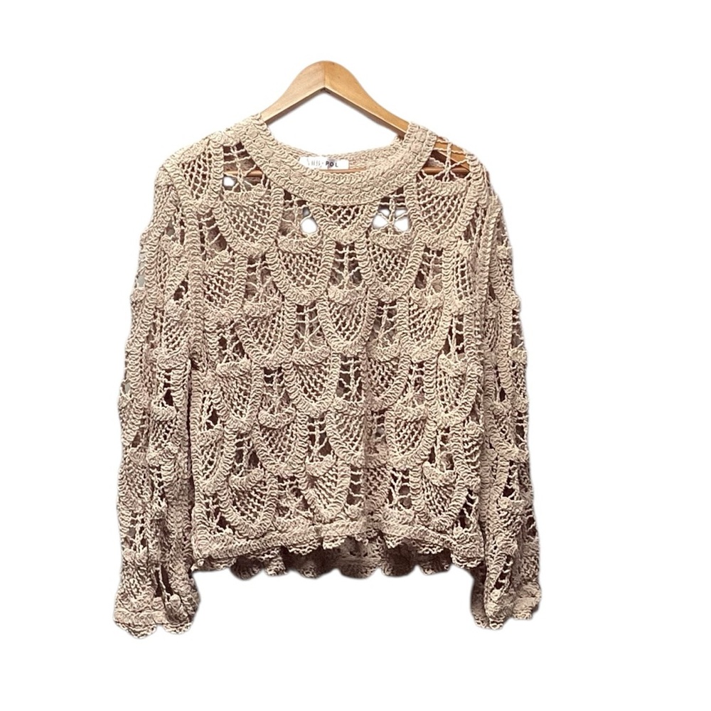 POL Open Crochet Chenille Into the Night top. One size Med To Large. Beige